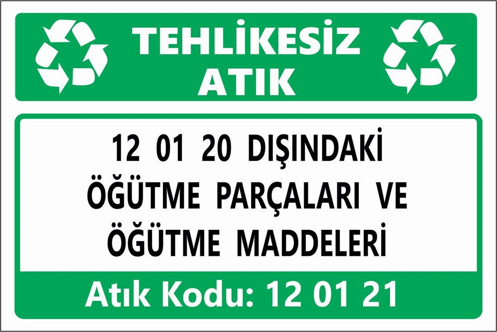 Atık Tabelaları12 01 20 DIŞINDAKİ  ÖĞÜTME PARÇALARI VE  ÖĞÜTME MADDELERİ