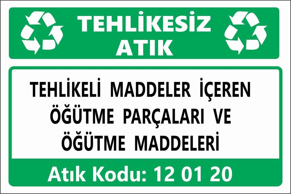 Atık TabelalarıTEHLİKELİ MADDELER İÇEREN ÖĞÜTME PARÇALARI VE ÖĞÜTME MADDELERİ