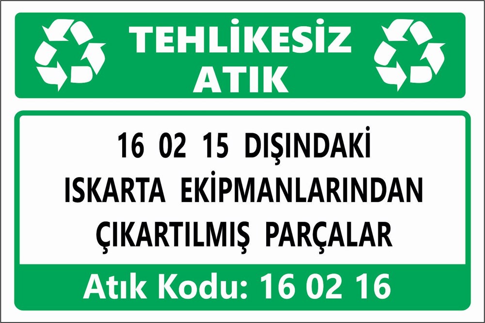 Atık Tabelaları16 02 15 DIŞINDAKİ ISKARTA EKİPMANLARINDAN ÇIKARTILMIŞ PARÇALAR