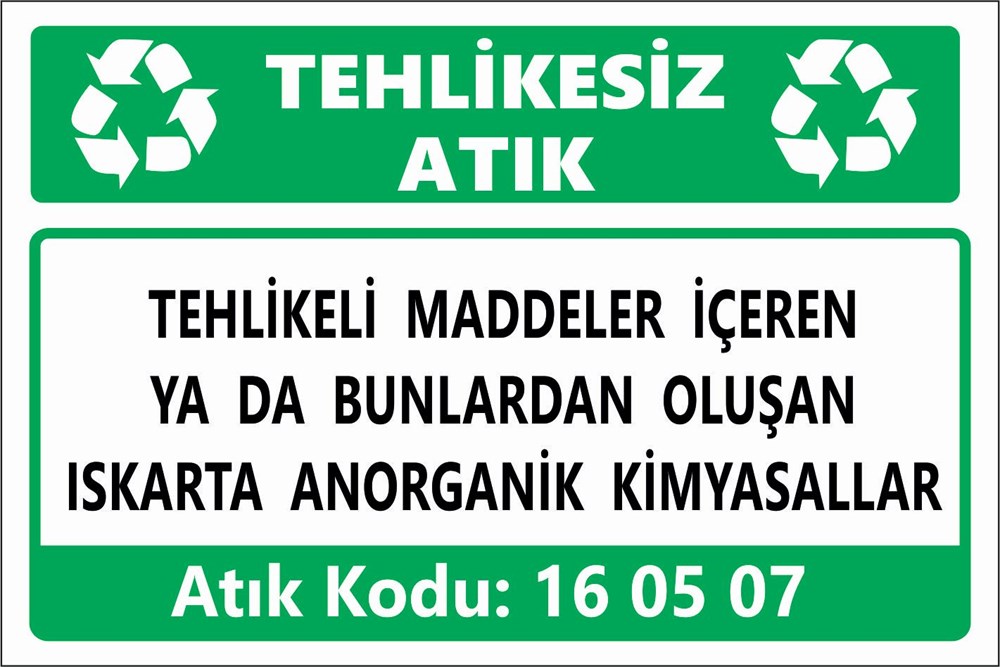 Atık TabelalarıTEHLİKELİ MADDELER İÇEREN YA DA BUNLARDAN OLUŞAN  ISKARTA ANORGANİK KİMYASALLAR