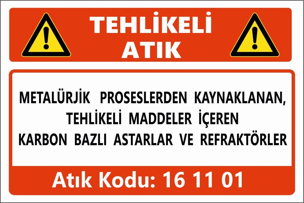 Atık TabelalarıMETALÜRJİK  PROSESLERDEN KAYNAKLANAN, TEHLİKELİ MADDELER İÇEREN KARBON BAZLI ASTARLAR VE REFRAKTÖRLER