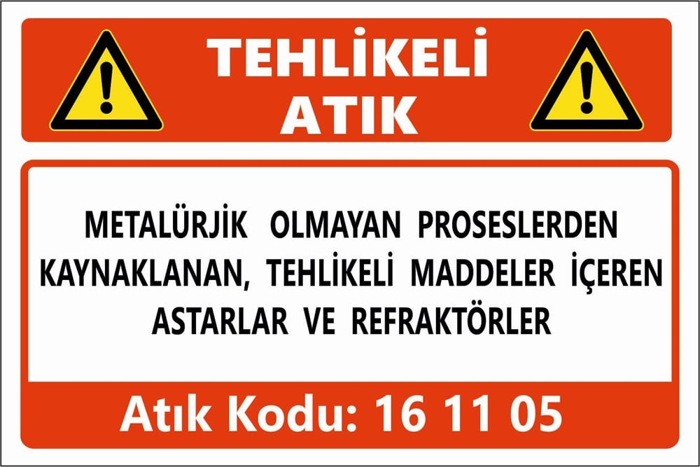 Atık TabelalarıMETALÜRJİK  OLMAYAN PROSESLERDEN  KAYNAKLANAN, TEHLİKELİ MADDELER İÇEREN ASTARLAR VE REFRAKTÖRLER