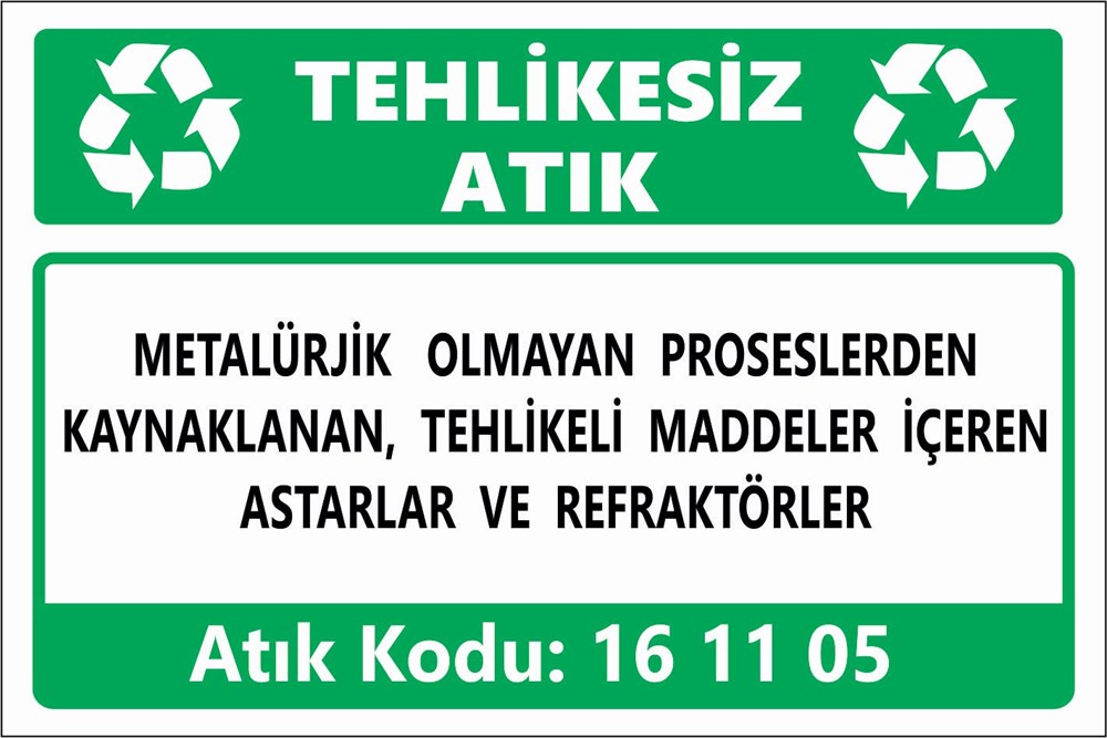 Atık TabelalarıMETALÜRJİK  OLMAYAN PROSESLERDEN  KAYNAKLANAN, TEHLİKELİ MADDELER İÇEREN ASTARLAR VE REFRAKTÖRLER