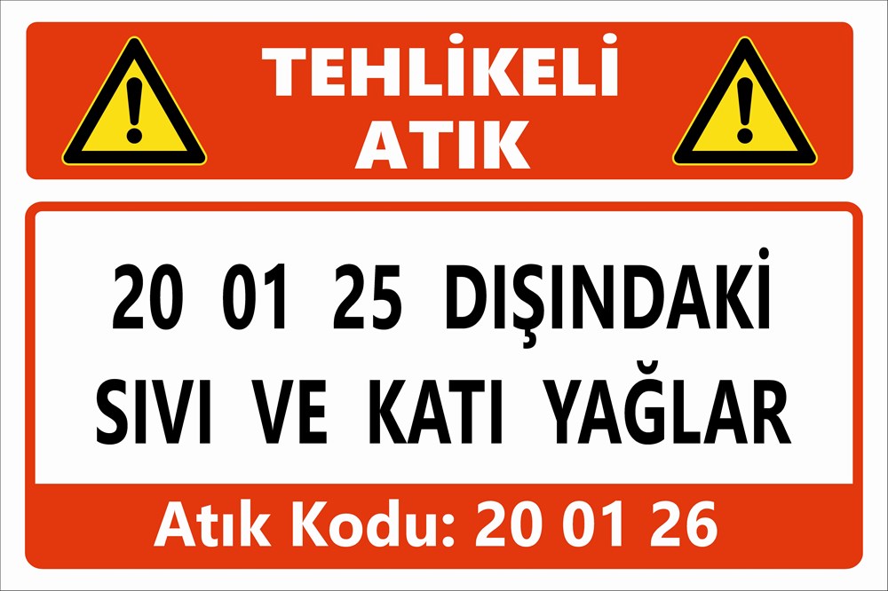 Atık Tabelaları20 01 25 DIŞINDAKİ SIVI VE KATI YAĞLAR