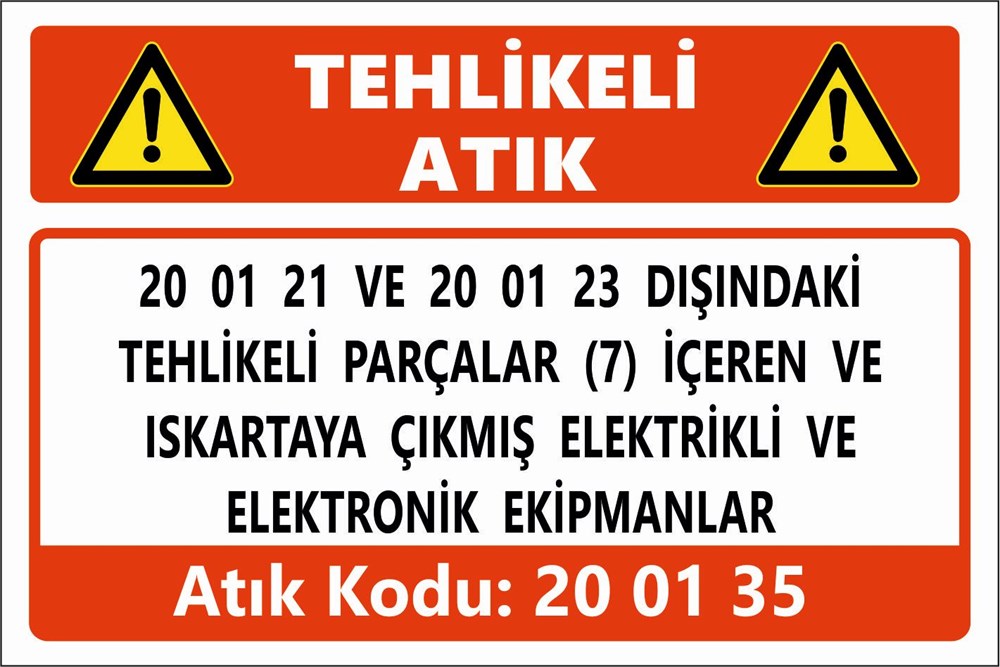 Atık Tabelaları20 01 21 VE 20 01 23 DIŞINDAKİ TEHLİKELİ PARÇALAR (7) İÇEREN VE ISKARTAYA ÇIKMIŞ ELEKTRİKLİ VE ELEKTRONİK EKİPMANLAR