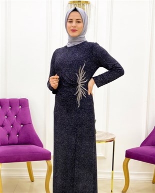 Ellya Muhteşem Tasarım Taş Süslemeli Tam Boy Elbise