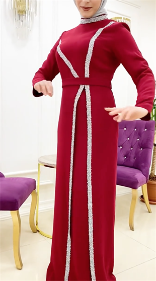 Ellya Özel Tasarım Boydan Boya Işıltı Detaylı Tam Boy Elbise