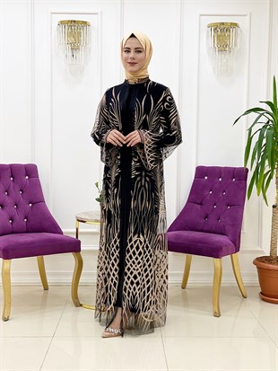 Ellya Özel Tasarım Tül Üzerine Dal İşlemeli İkili Elbise 