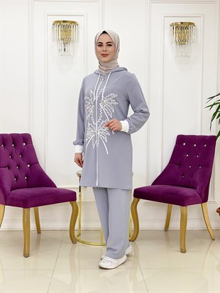 Ellya Yeni Sezon Kapşonlu Fermuarlı Spor Pantolonlu Takım