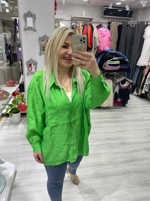 Kadın Yeşil Tensel Omzu Düşük Oversize Gömlek