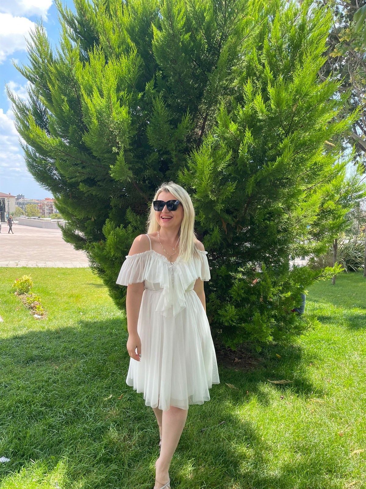 Kadın Leona Fırfırlı Beyaz Tül Elbise