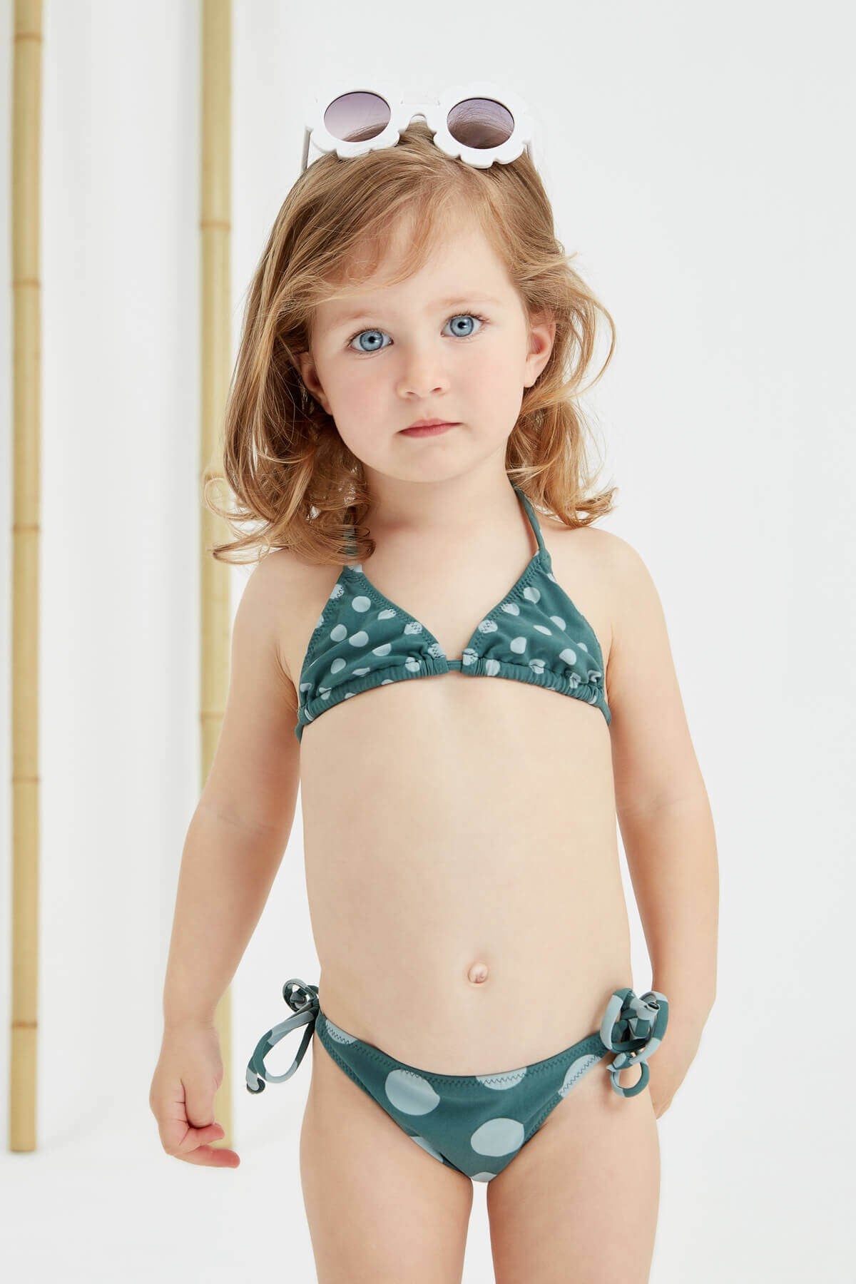 Alice - Yeşil puantiyeli çocuk üçgen bikini