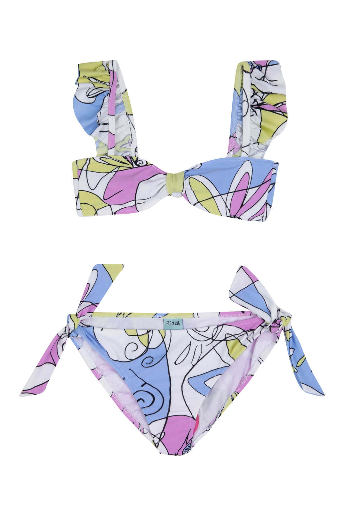 Bella - Desenli fırfır detaylı çocuk bikini