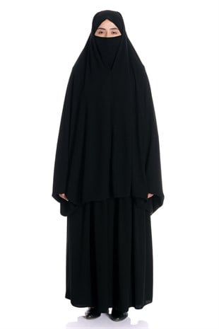 İğneli Gizli Peçeli İpek Siyah Çarşaf Çarşaf