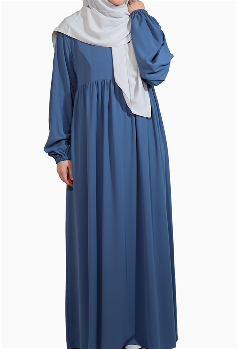 MEDİNE İPEĞİ DÜŞÜK ROBALI  ELBİSE -MAVİ Elbise