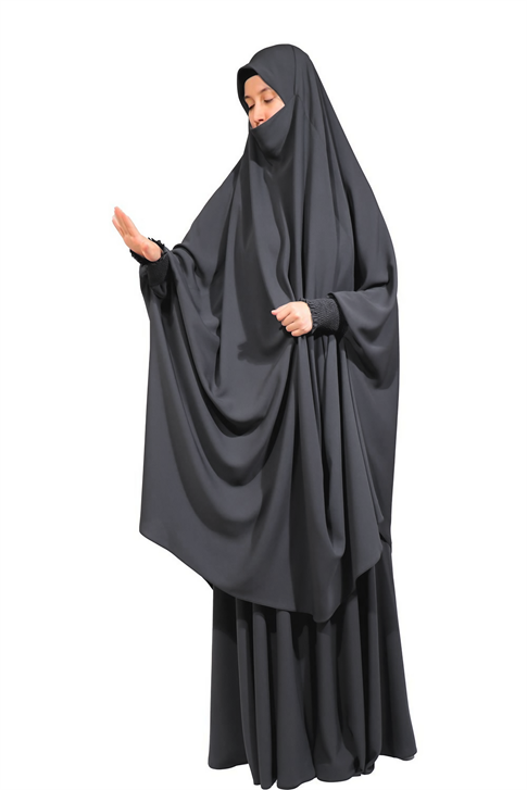 Sultanbaş Afgan İki Parça Çarşaf - Normal Soft Krep - Füme  Tesettür Çarşaf Modelleri 