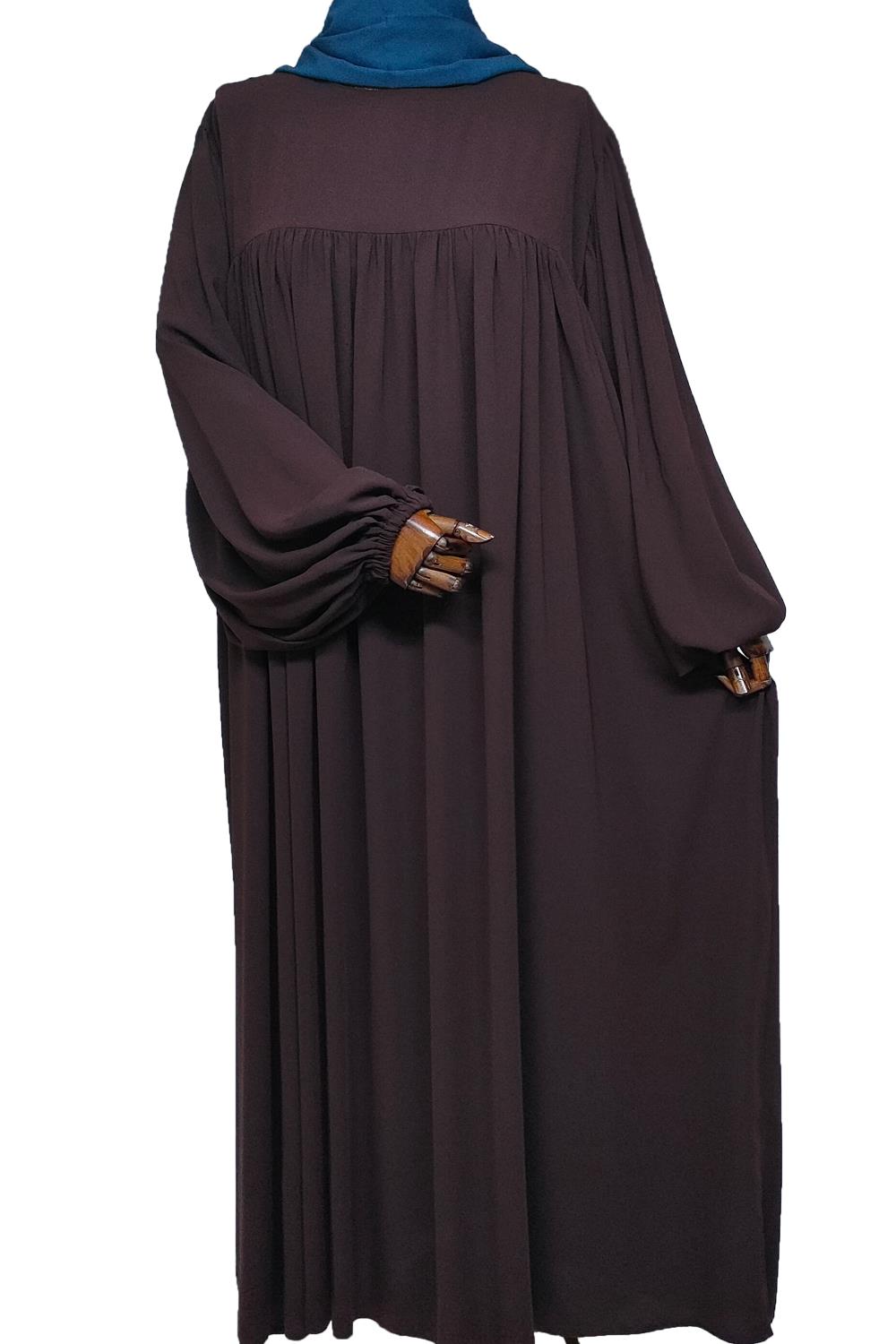 BALON KOL ELBİSE MEDİNE İPEĞİ - KAHVE  Elbise