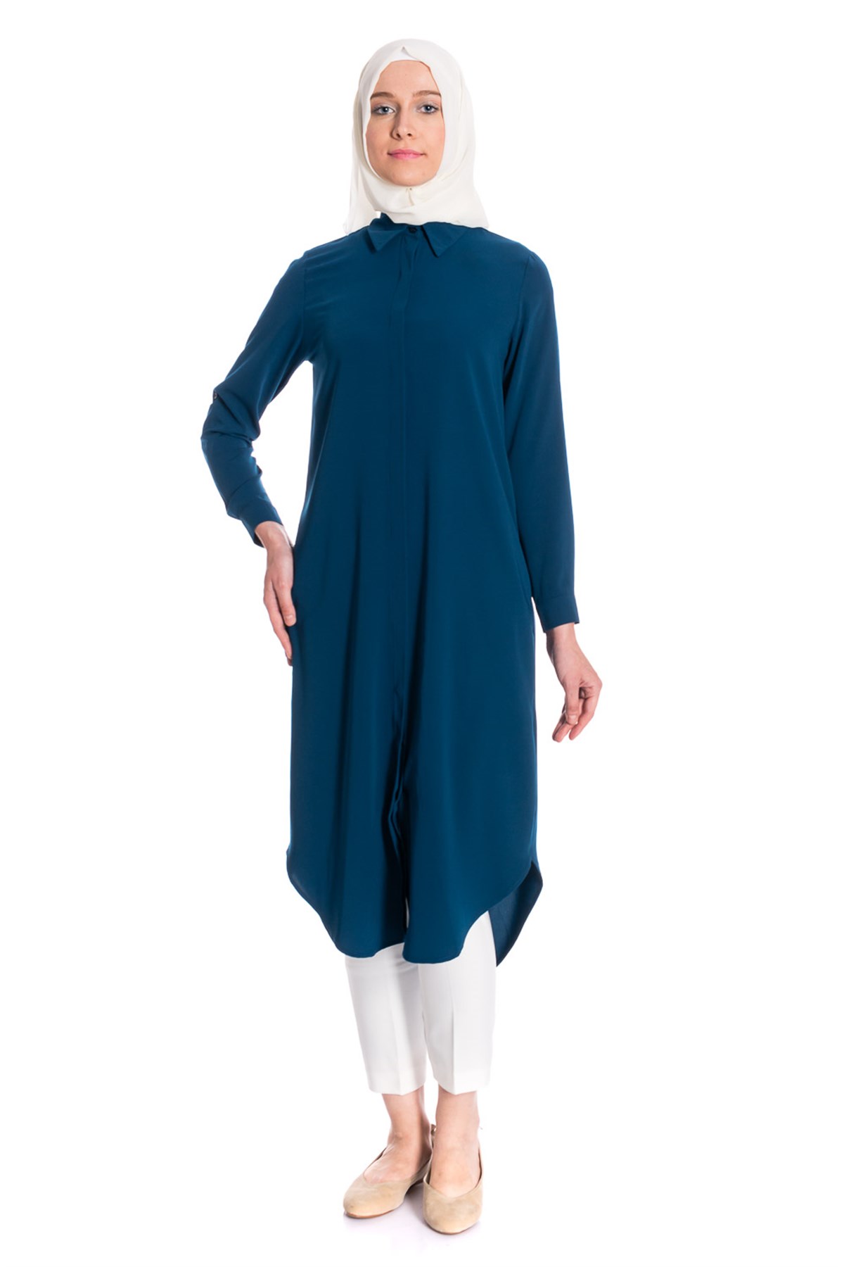 Gömlek Yaka Gizli Patlı Petrol Tunik Tunik