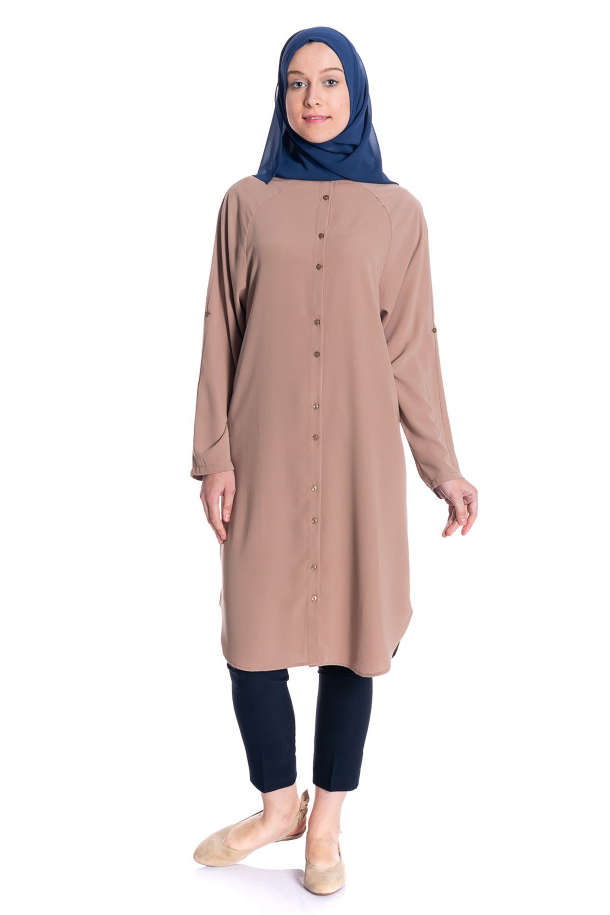 Gömlek Yaka Gizli Patlı Lacivert Tunik2 Tunik