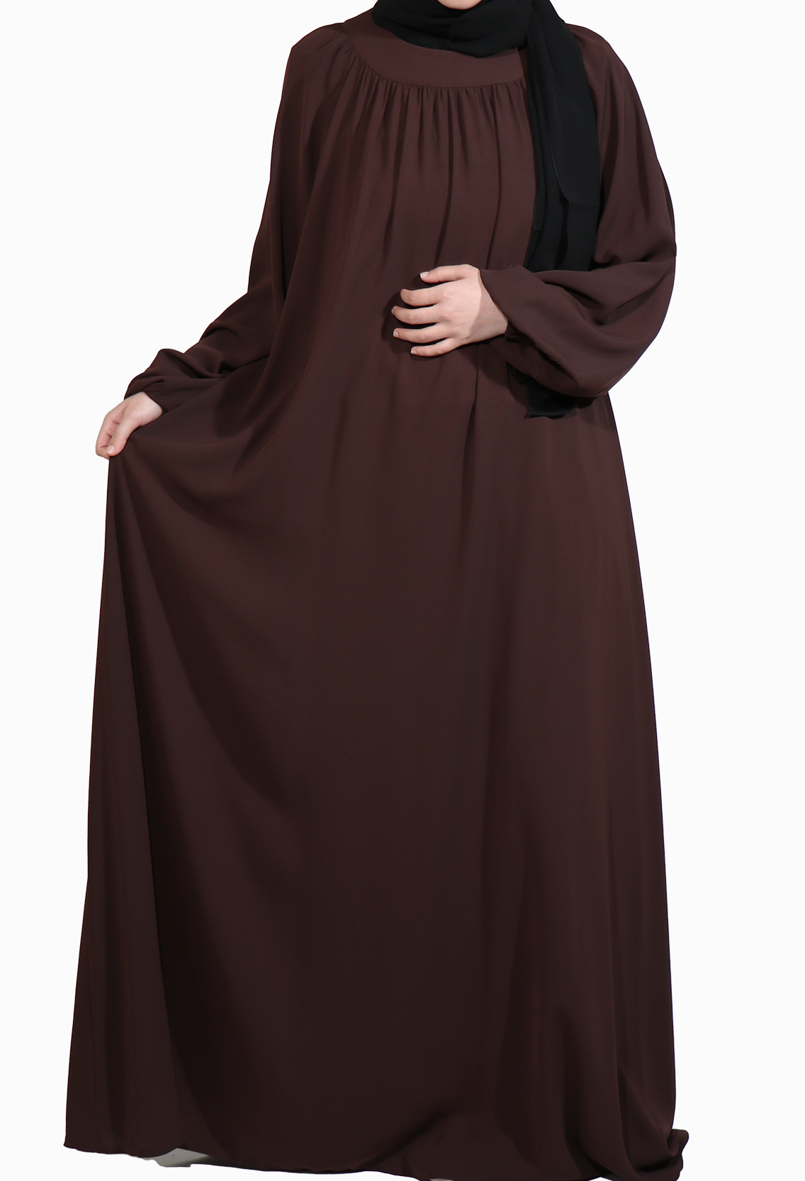 MEDİNE İPEĞİ REGLAN KOL ELBİSE - KAHVE  Elbise