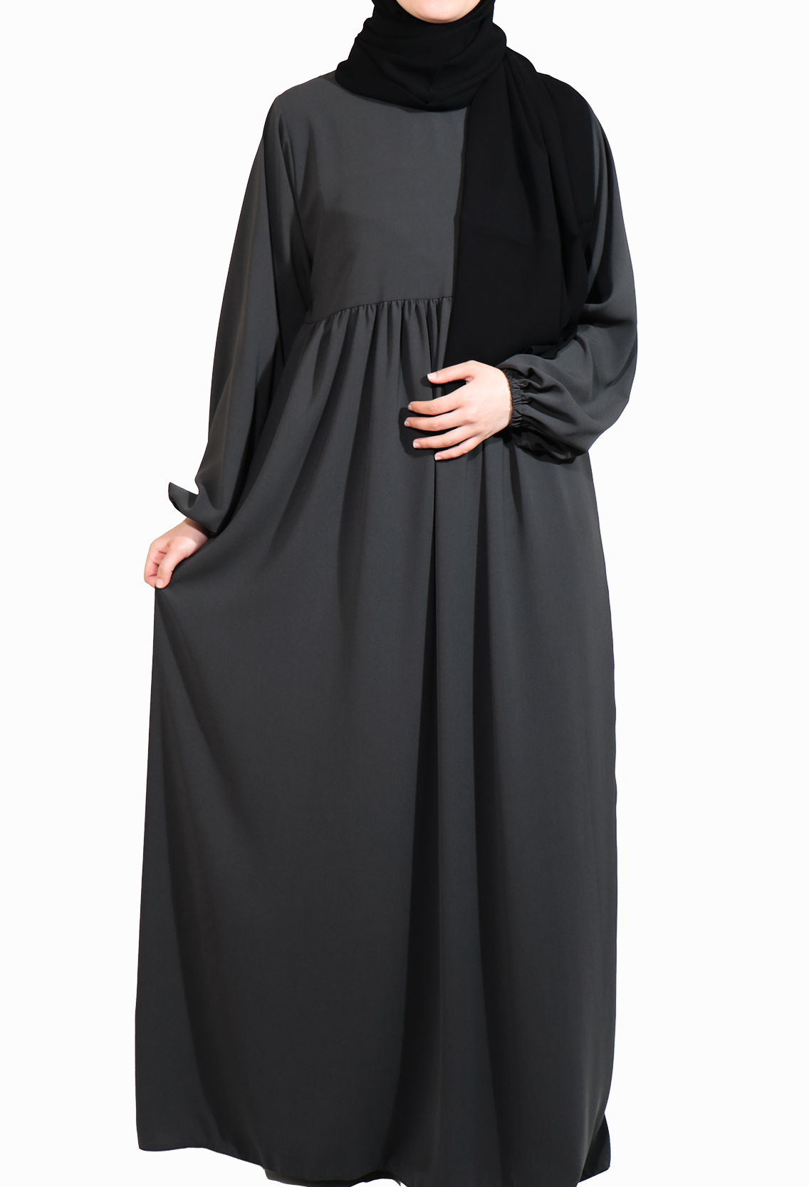 MEDİNE İPEĞİ DÜŞÜK ROBALI ELBİSE - GRİ Elbise