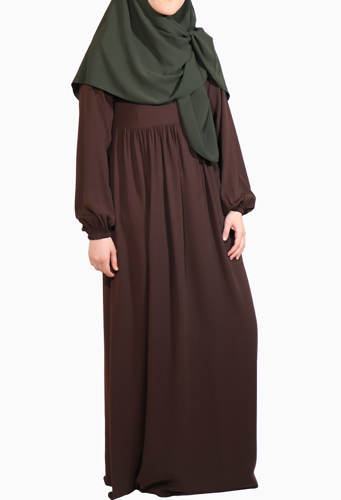 MEDİNE İPEĞİ DÜŞÜK ROBALI ELBİSE - KAHVERENGİ Elbise