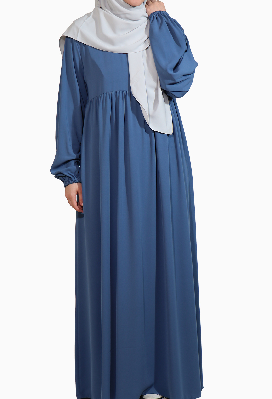 MEDİNE İPEĞİ DÜŞÜK ROBA ELBİSE -MAVİ Elbise