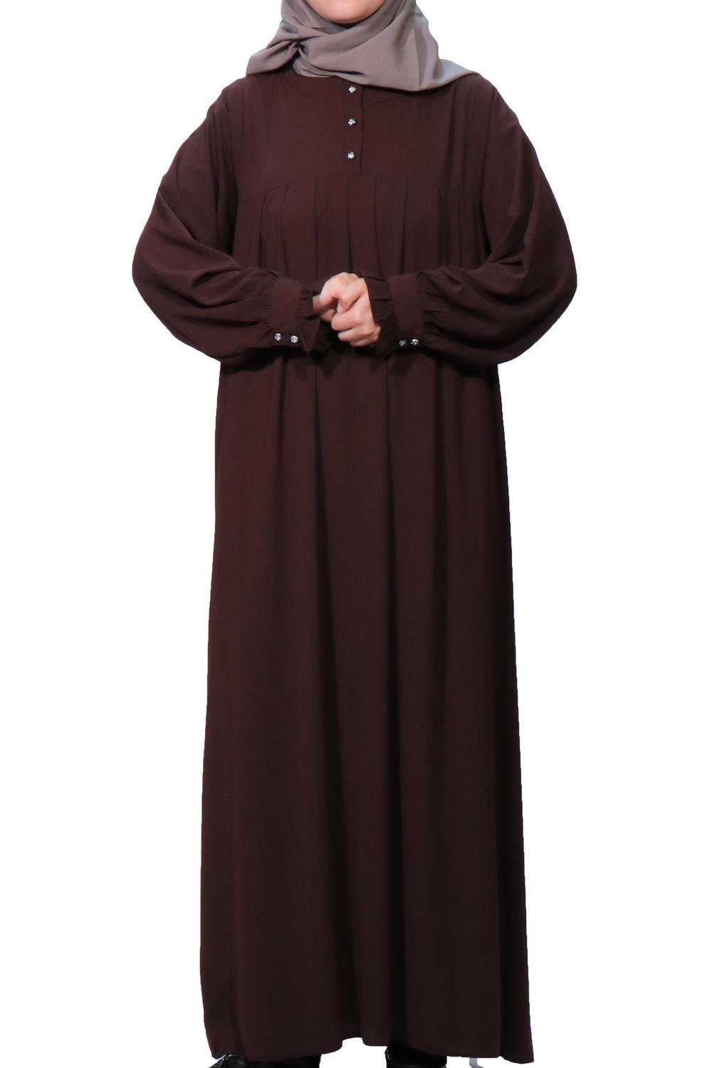 MEDİNE İPEĞİ DÜZ ROBALI  ELBİSE - KAHVE Elbise