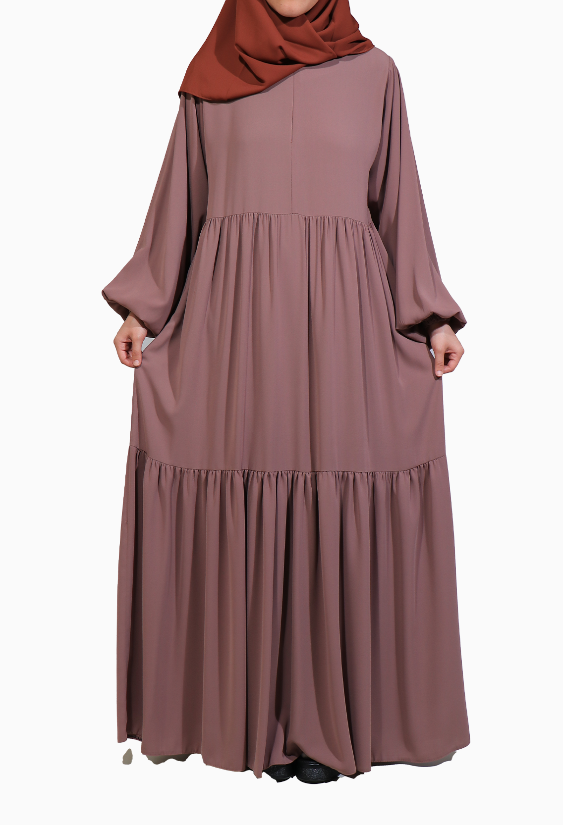 MEDİNE İPEĞİ  İKİ İKATLI ELBİSE - VİZON Elbise