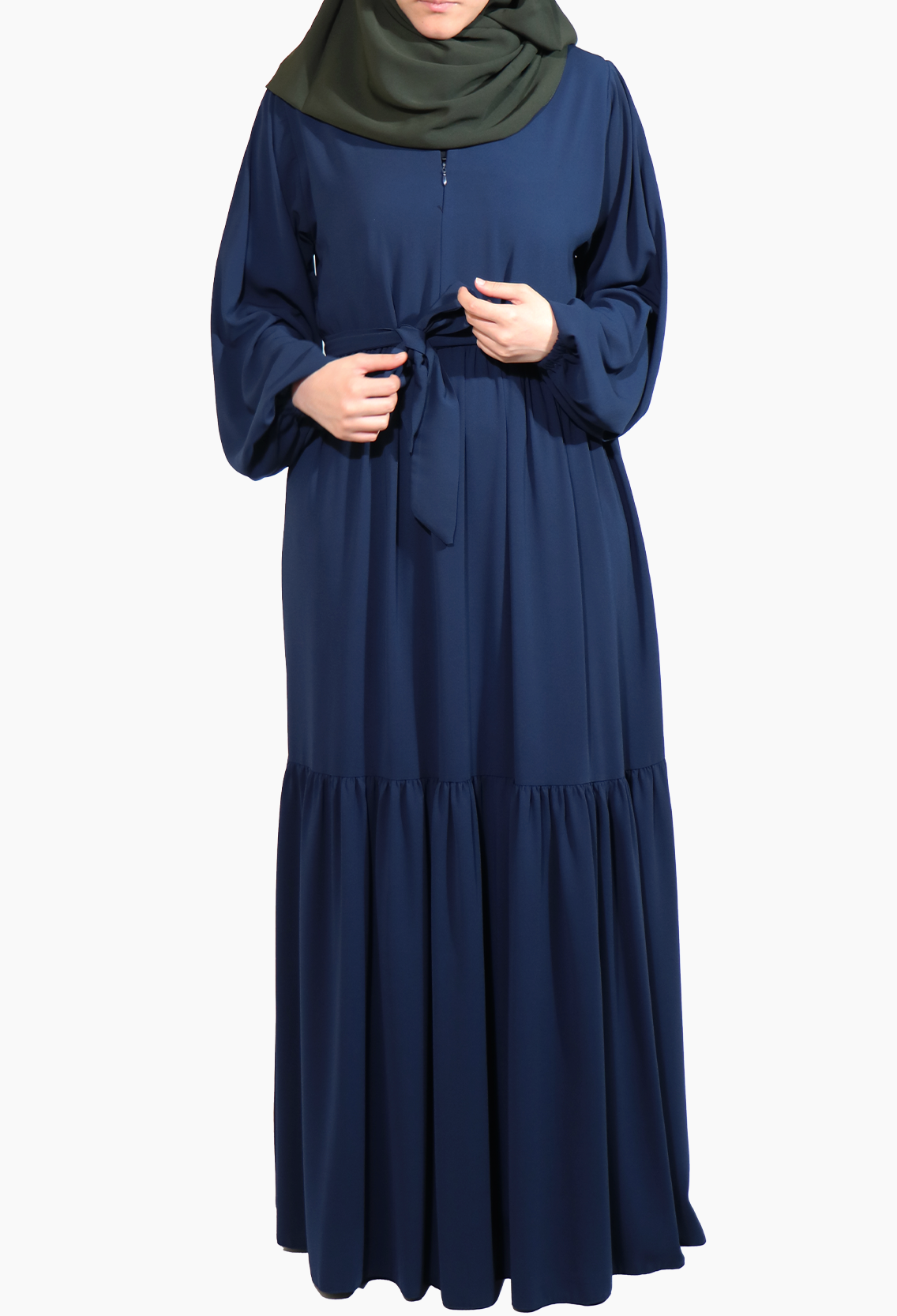 MEDİNE İPEĞİ İKİ KATLI  ELBİSE - LACİVERT Elbise