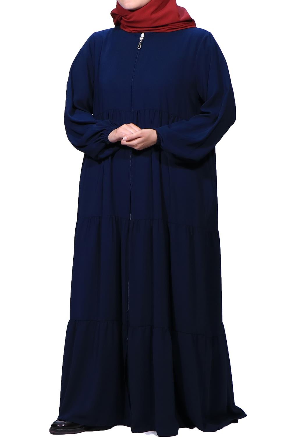 Medine İpeği Üç Kat Büzgülü Ferace-Laci Ferace