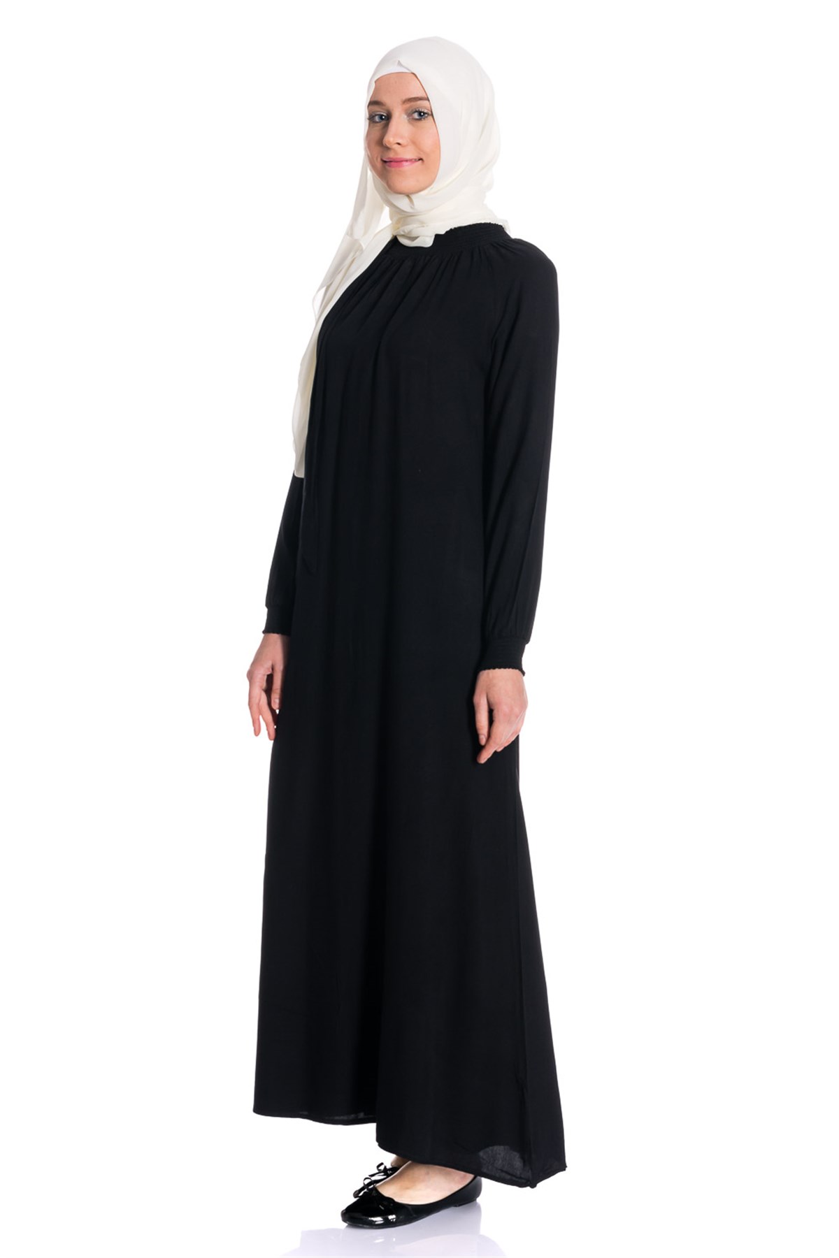 Yakası Lastikli Uzun Lacivert Elbise Dresses