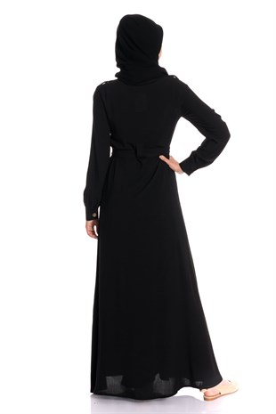 Gömlek Yaka Kemerli Siyah Ferace Elbise Dresses