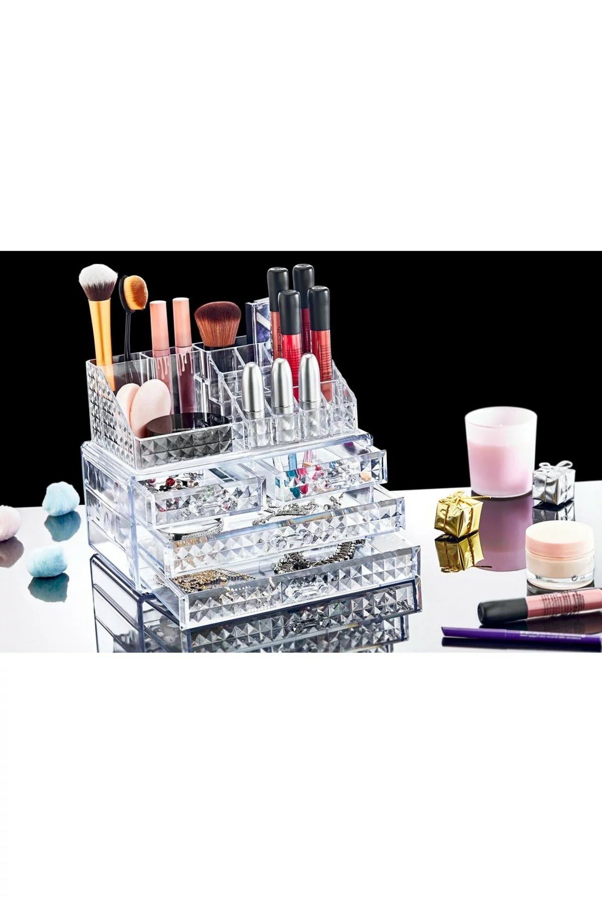 Kitchen Life Diamond Akrilik Lüx 4 Çekmeceli Full Makyaj Organizeri MCH03265