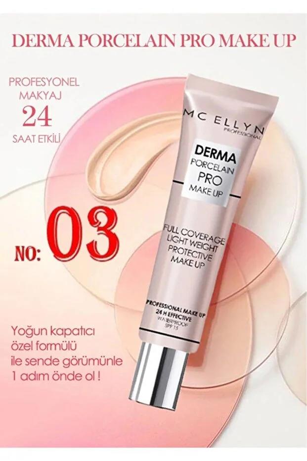 Mcellyn Saten Görünüm Porselen Fondöten Waterproof - 03 Buğday Ten