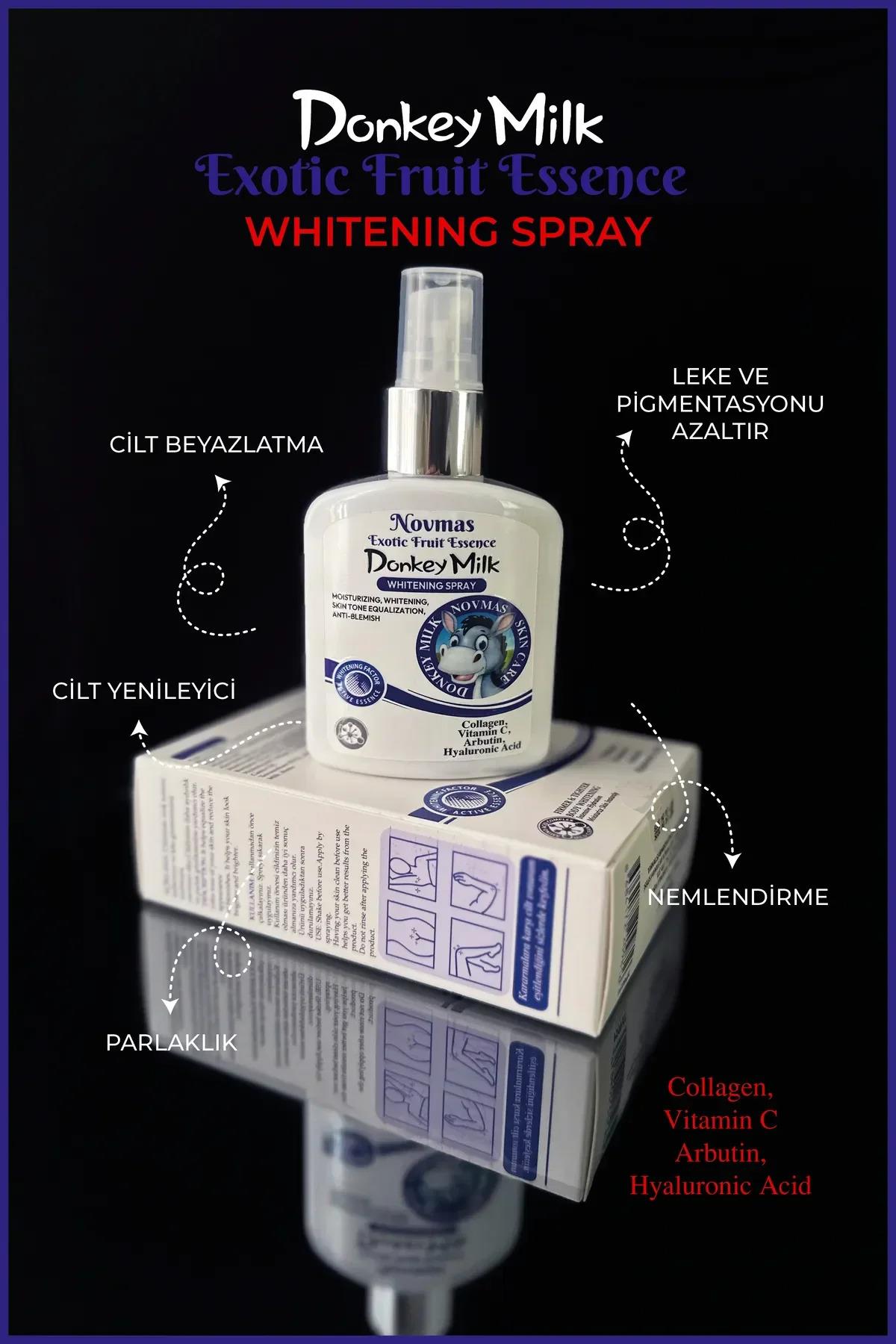 NOVMAS Donkey Milk Cilt Beyazlatıcı Sprey, (Genital Bölge, Koltuk Altı, Bikini Bölgesi Dirsek) 100ml Mavi