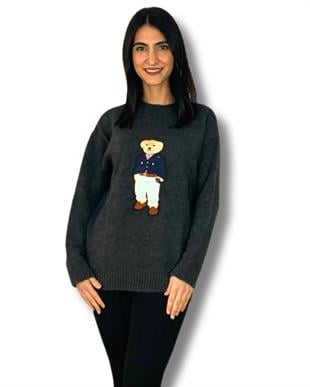 Kadın Teddy Bear Bisiklet Yaka Triko Kazak (Füme)