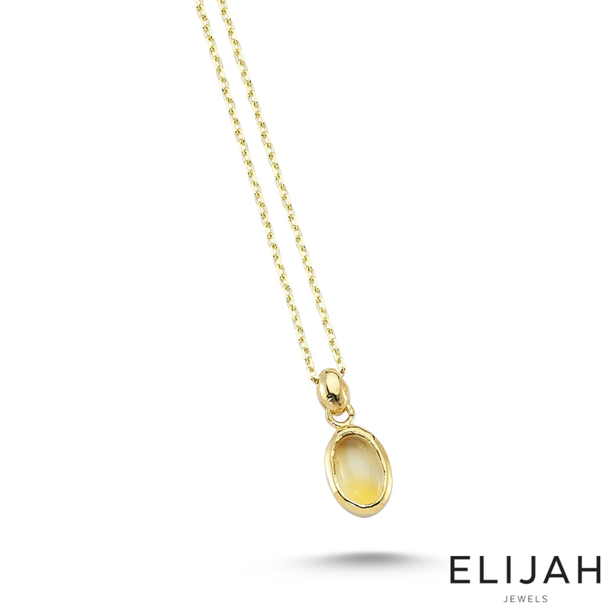 Oval Sitrin Taşlı Altın Kolye - Elijah Jewels