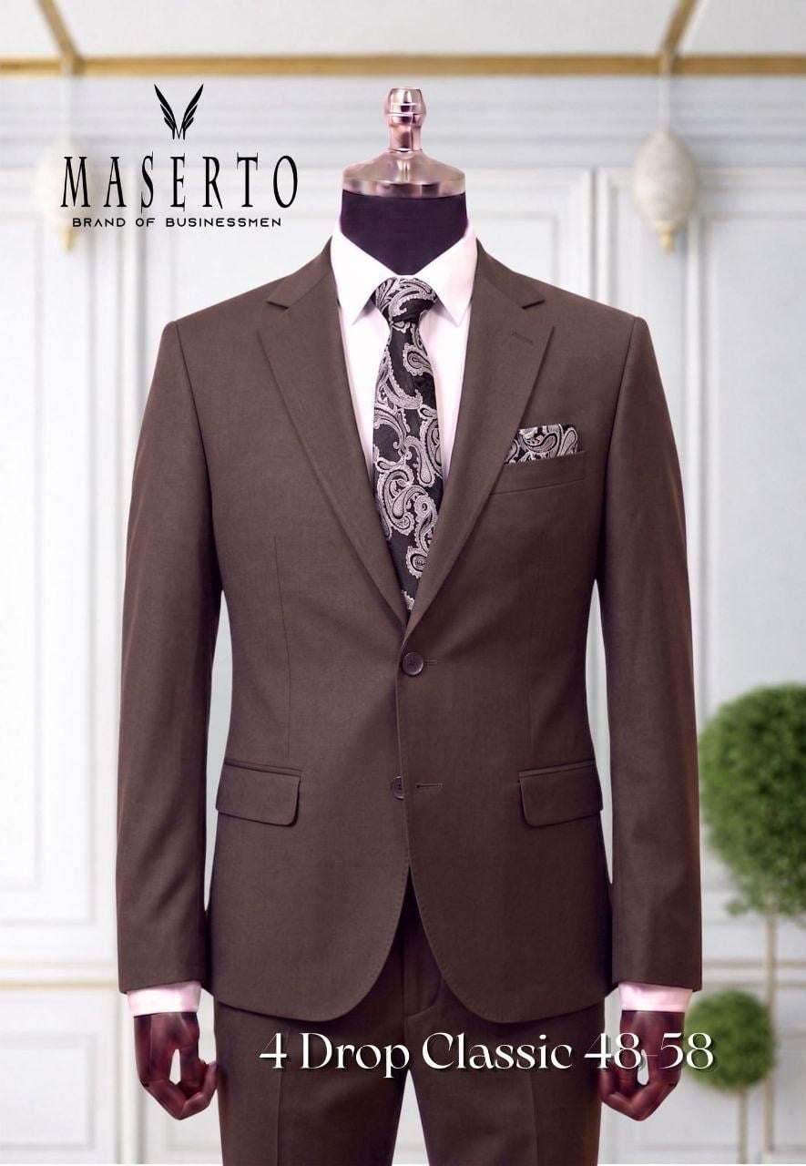 Maserto Klasik Kahverengi Takım Elbise 4 Drop Slim Fit 