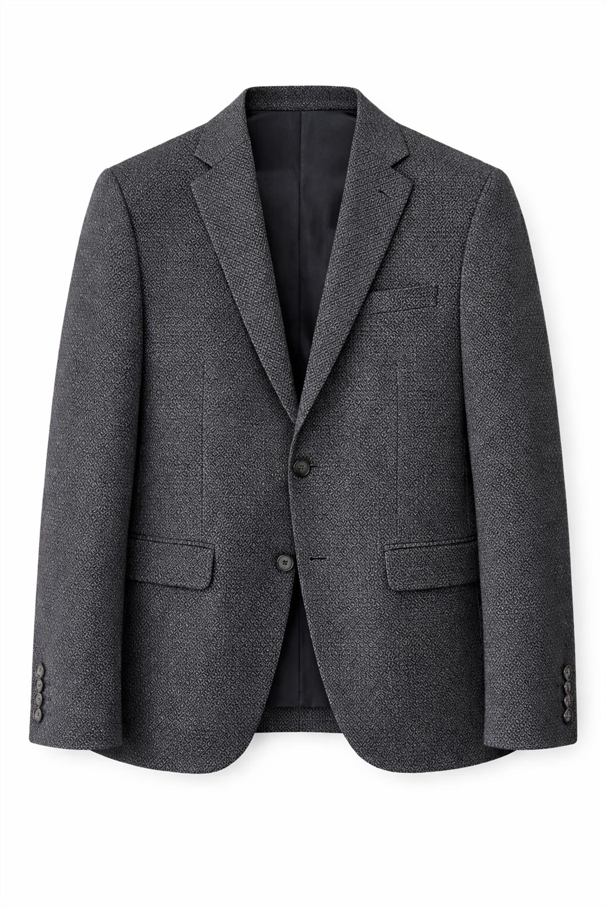 Erkek Antrasit Desenli Slim Fit Blazer Ceket
