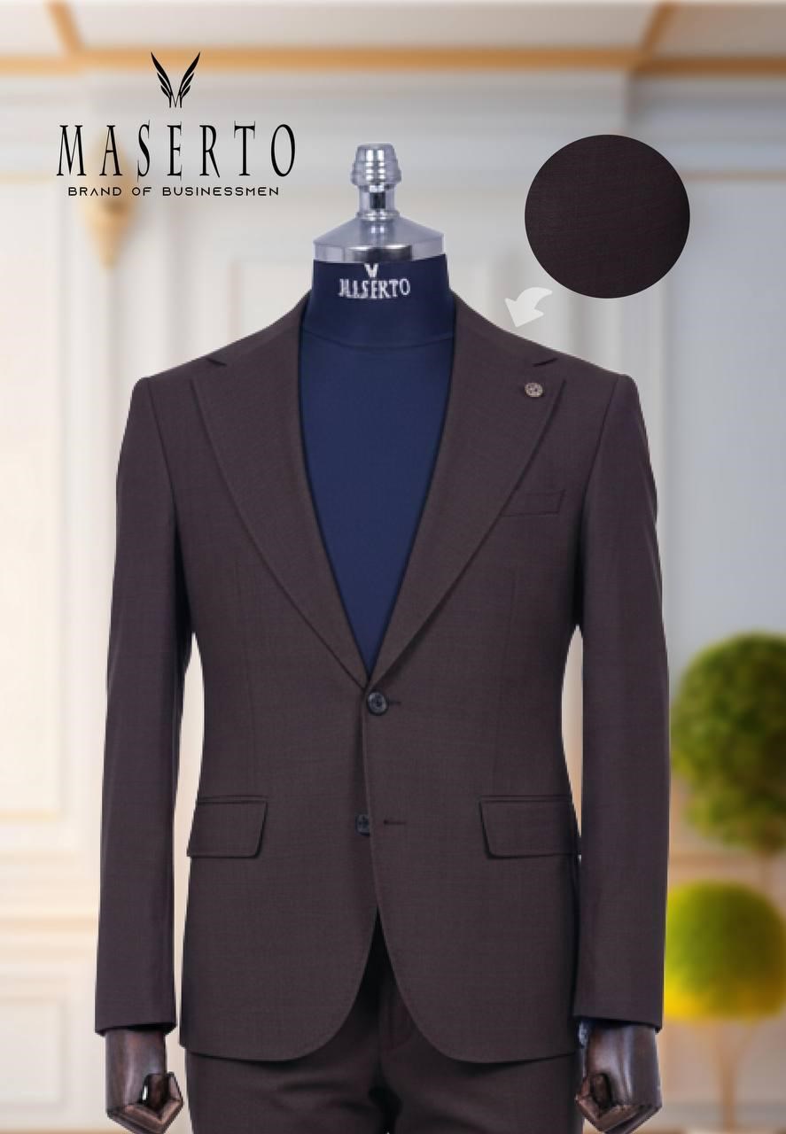 Maserto Erkek Kahverengi Slim Fit Mono Yaka Takım Elbise