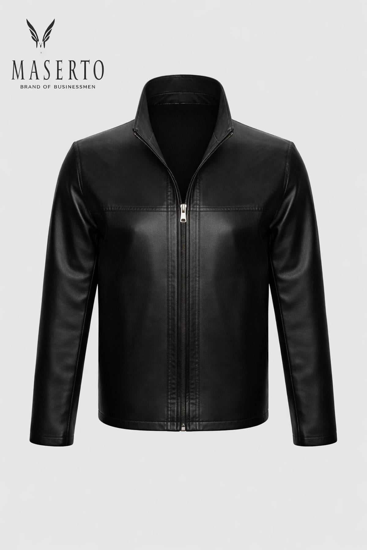 Hakiki Kuzu Derisi Siyah Dik Yaka Mont