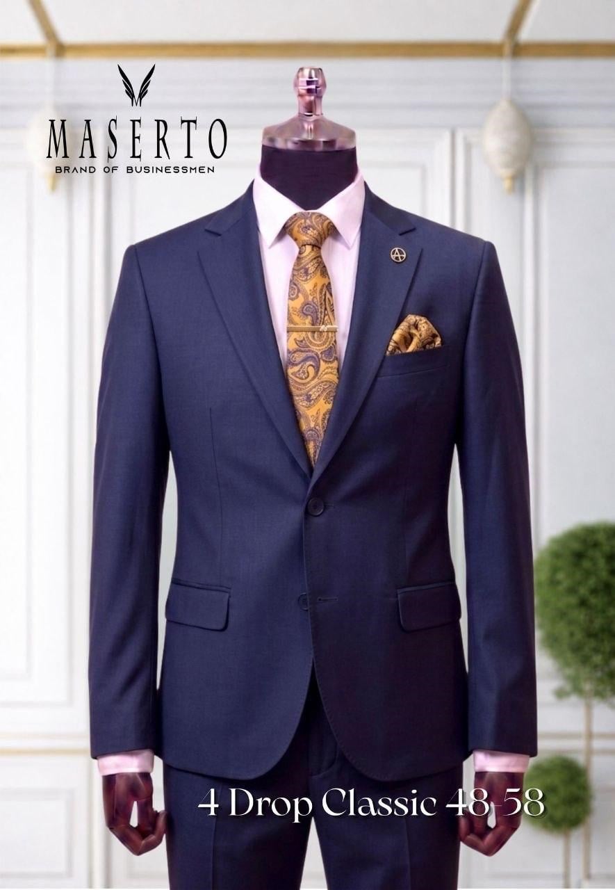 Maserto Lacivert Erkek Takım Elbise 4 Drop Slim Fit Lacivert