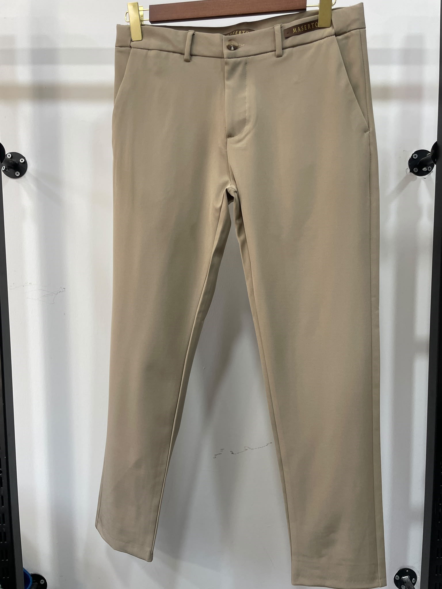 Erkek Bej Slim Fit Esnek Beli Lastikli Poliviskon Kumaş Pantolon