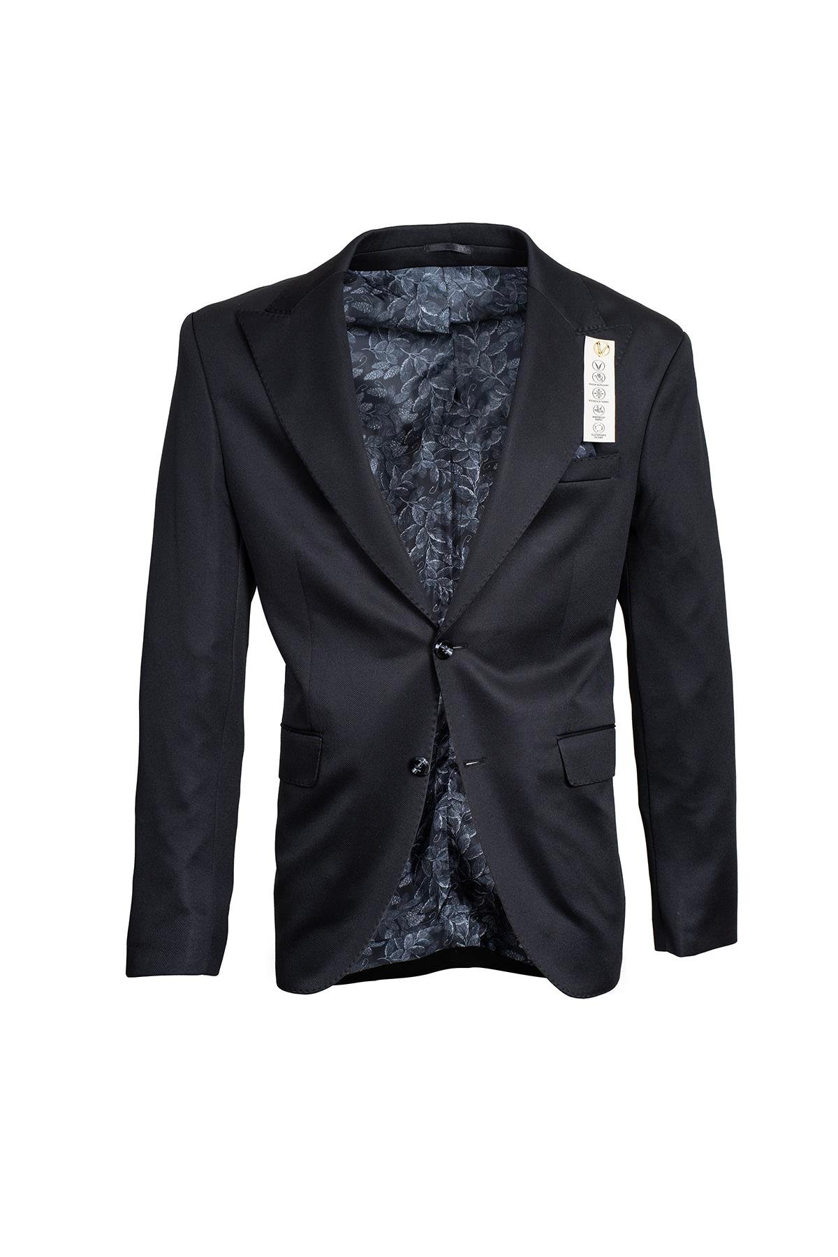 Siyah Erkek Slim Fit Poliviskon Full Likra Tek Düğme Ceket	