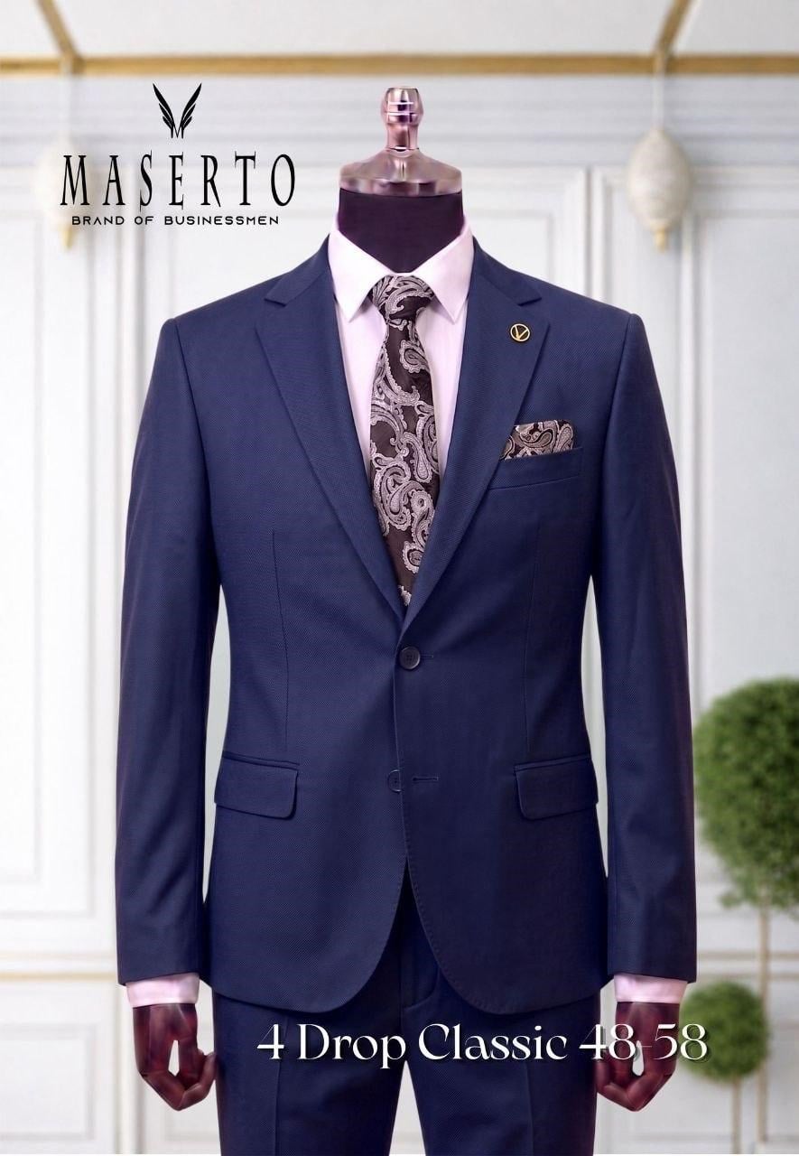 Maserto Koyu Lacivert Erkek Klasik Takım Elbise 4 Drop Slim Fit 