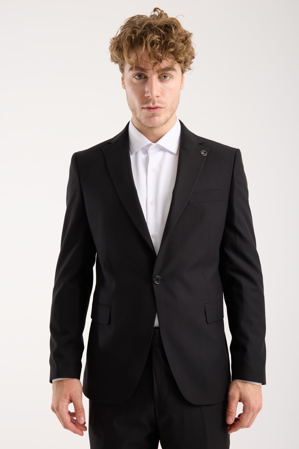 Maserto Siyah Slim Fit Erkek Takım Elbise