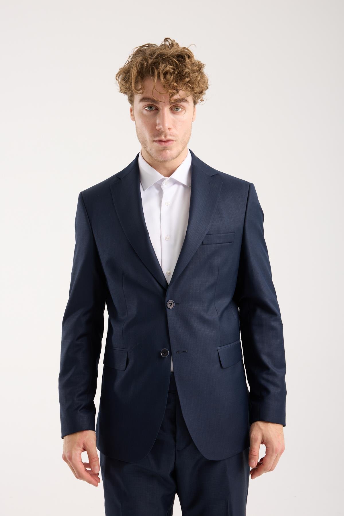 Maserto Lacivert Kendinden Desenli Slim Fit Erkek Takım Elbise