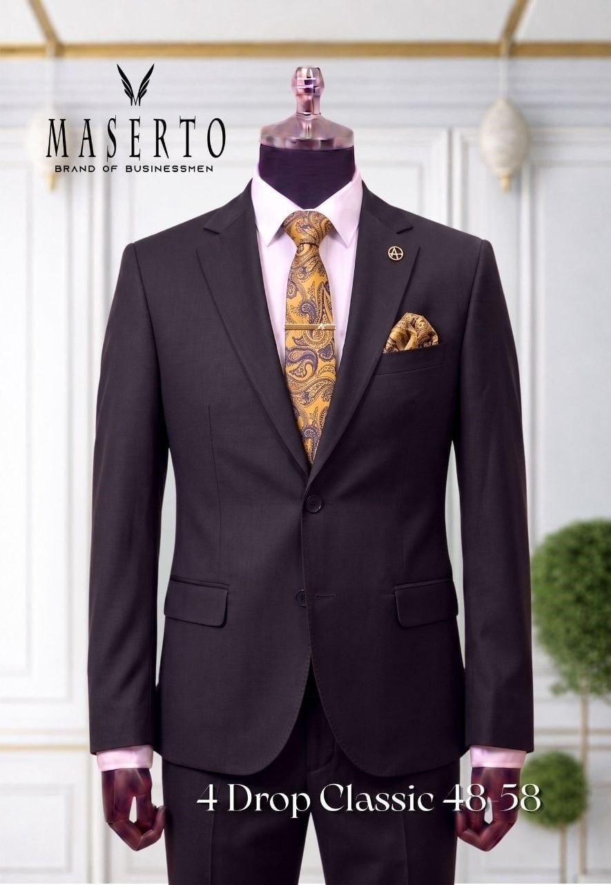 Maserto Siyah Erkek Takım Elbise 4 Drop Slim Fit 