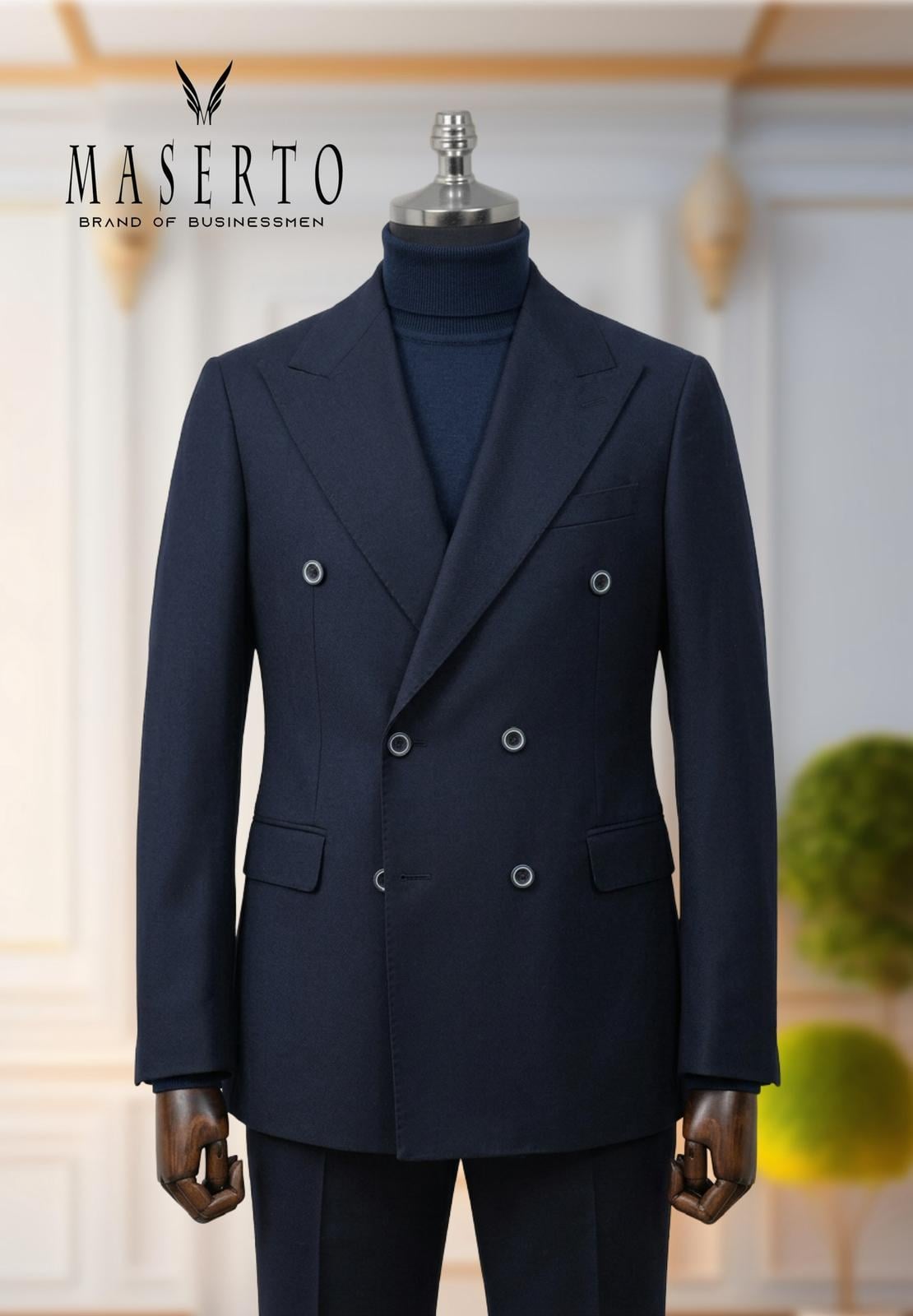 Erkek Slim Fit Lacivert Klasik Kruvaze Takım Elbise